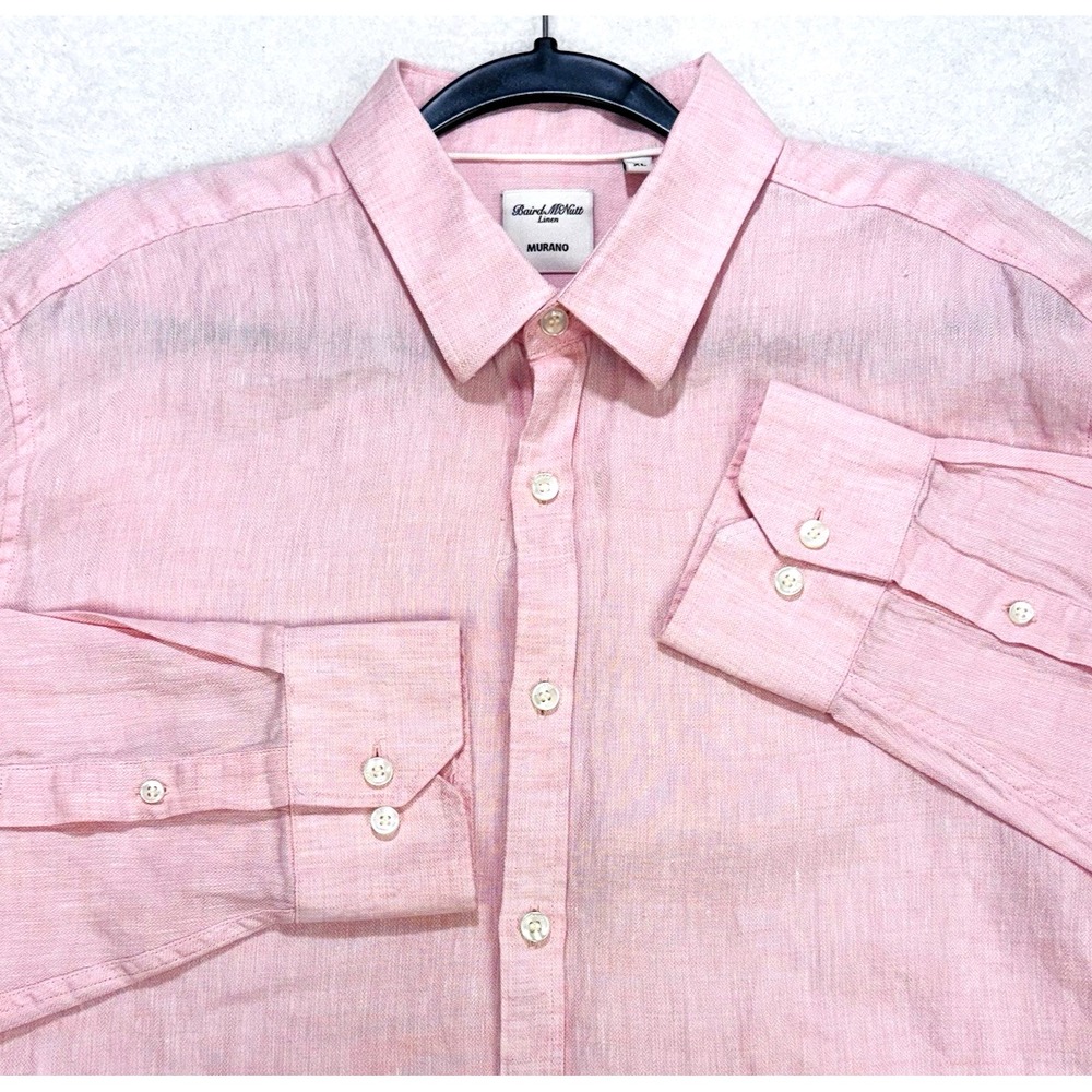 Murano Baird McNutt Linen Shirt Men‎ XL Pink Herringbone LS Button Front Beach